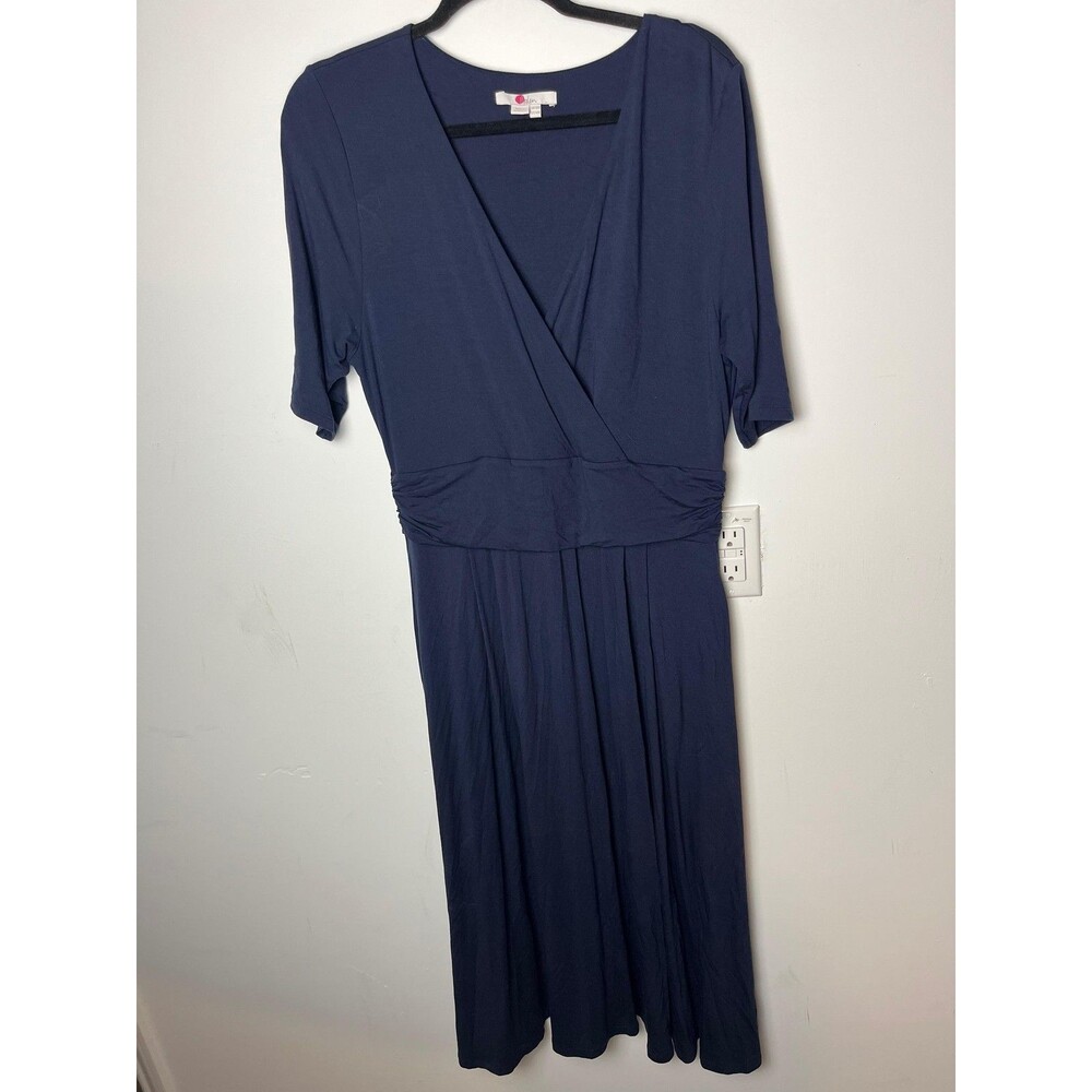 Boden Dress Womens 14 Navy Surplice Wrap Midi Elbow Sleeve Stretch Jersey US14R